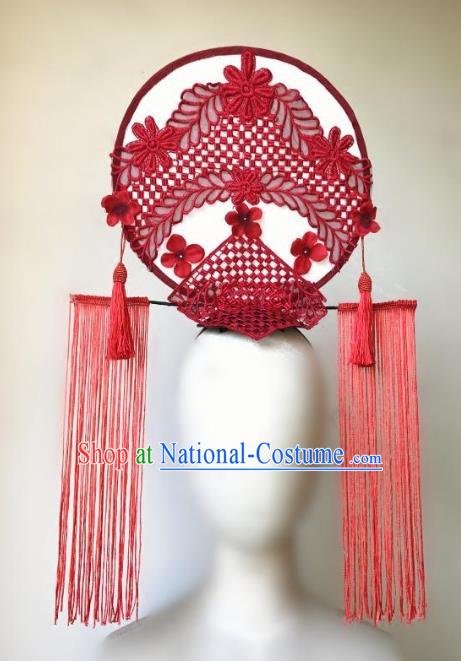 Top Grade Catwalks Hair Accessories Exaggerated Chinese Red Flowers Hair Clasp Modern Fancywork Headwear