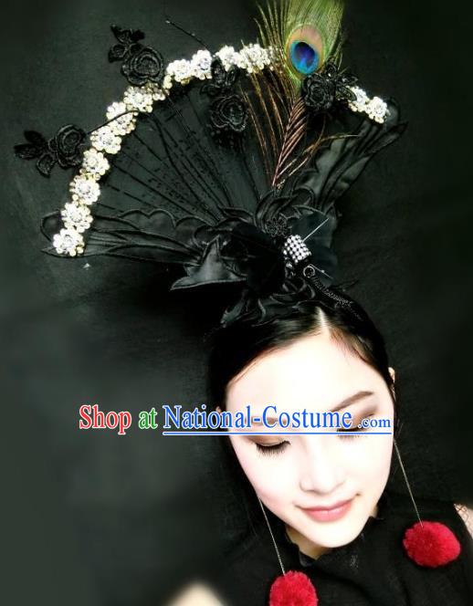 Top Grade China Catwalks Hair Accessories Exaggerated Black Hair Clasp Modern Fancywork Headwear