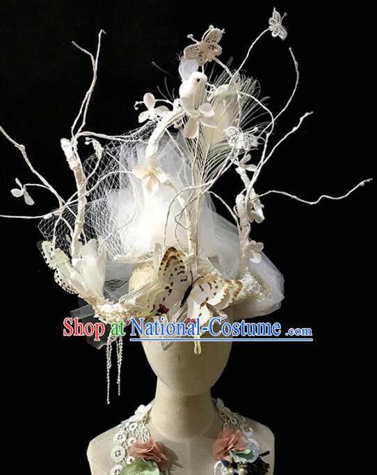 Top Grade Catwalks Hair Accessories Exaggerated White Butterfly Hair Clasp Modern Fancywork Headwear