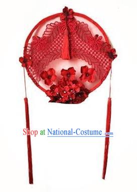 Top Grade Catwalks Hair Accessories Exaggerated Chinese Red Lace Hair Clasp Modern Fancywork Headwear