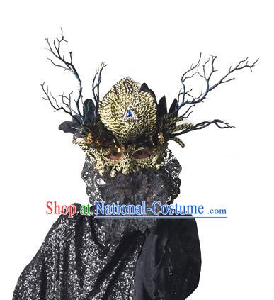 Halloween Catwalks Handmade Face Mask Fancy Ball Crystal Feather Masks Christmas Exaggerated Feather Masks