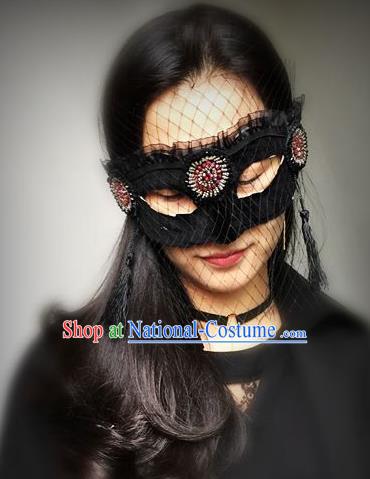 Halloween Catwalks Handmade Black Face Mask Fancy Ball Masks Christmas Exaggerated Feather Masks