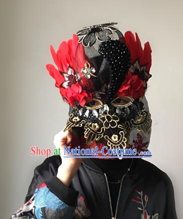 Halloween Handmade Red Feather Face Mask Fancy Ball Catwalks Masks Christmas Exaggerated Feather Masks