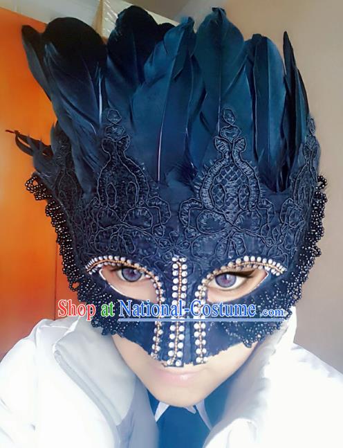 Halloween Handmade Face Mask Fancy Ball Catwalks Black Feather Masks Christmas Exaggerated Feather Masks