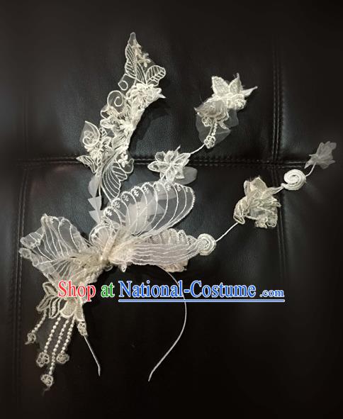 Top Grade Catwalks Hair Accessories Exaggerated White Lace Hair Clasp Modern Fancywork Headwear