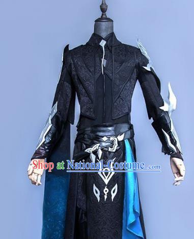 China Ancient Cosplay Swordsman Black Costumes Complete Set Chinese Traditional Knight-errant Clothing for Men