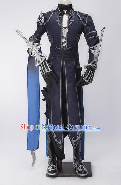 China Ancient Cosplay Swordsman Warriors Purple Costumes Complete Set Chinese Traditional Knight-errant Clothing for Men