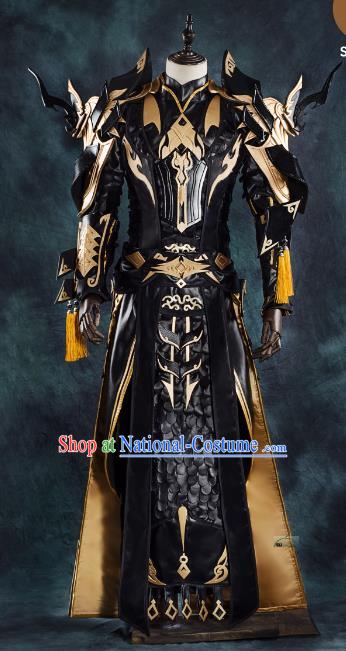 China Ancient Cosplay Chivalrous Expert Swordsman Black Costumes Complete Set Chinese Traditional Knight-errant Clothing for Men