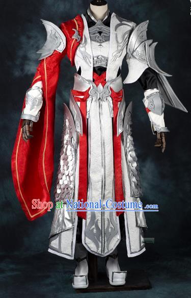 China Ancient Cosplay Chivalrous Expert Swordsman Costumes White Armour Chinese Traditional Knight-errant Clothing for Men