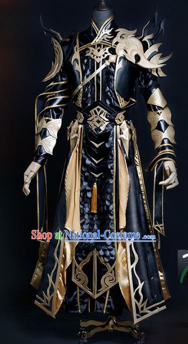 China Ancient Cosplay Chivalrous Expert Swordsman Costumes Black Armour Chinese Traditional Knight-errant Clothing for Men