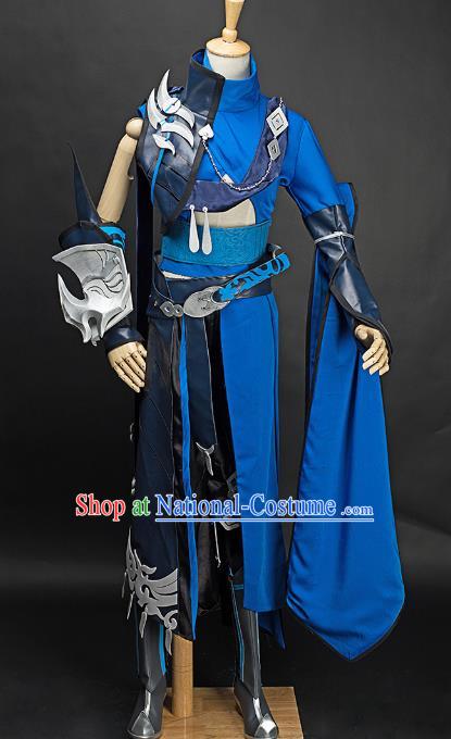 China Ancient Cosplay Childe Swordsman Blue Costumes Chinese Traditional Knight-errant Clothing for Men