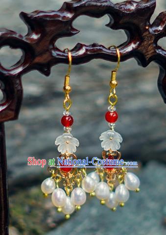 China Ancient Palace Accessories Pearls Earrings Chinese Traditional Jewelry Hanfu Eardrop for Women