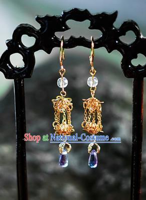 China Ancient Palace Accessories Golden Earrings Chinese Traditional Jewelry Hanfu Eardrop for Women