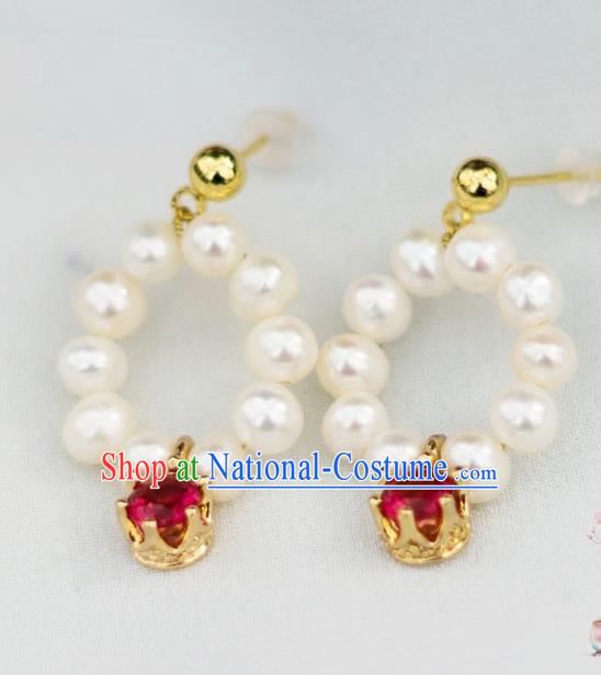 China Ancient Palace Accessories Classical Pearls Earrings Chinese Traditional Hanfu Eardrop for Women