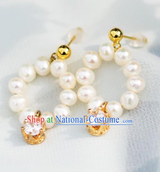 China Ancient Palace Accessories Classical Pearls Crystal Earrings Chinese Traditional Hanfu Eardrop for Women