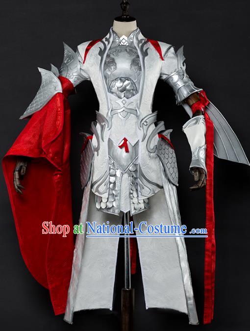 China Ancient Cosplay Female General White Armour Swordsman Costumes Chinese Traditional Warriors Knight-errant Clothing for Women