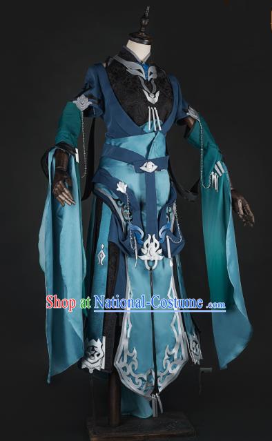 China Traditional Cosplay Royal Highness Swordsman Green Costumes Chinese Ancient Kawaler Knight-errant Clothing for Men