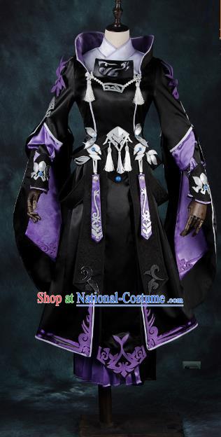 China Ancient Cosplay Young Lady Black Dress Knight-errant Costumes Chinese Traditional Swordsman Clothing for Women