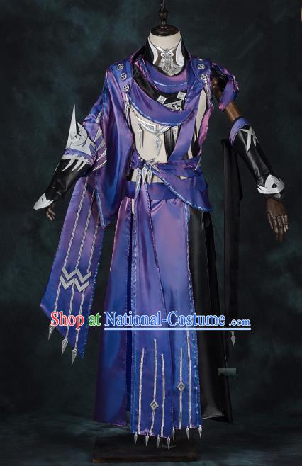 China Traditional Cosplay Swordsman Purple Costumes Chinese Ancient Kawaler Knight-errant Clothing for Men