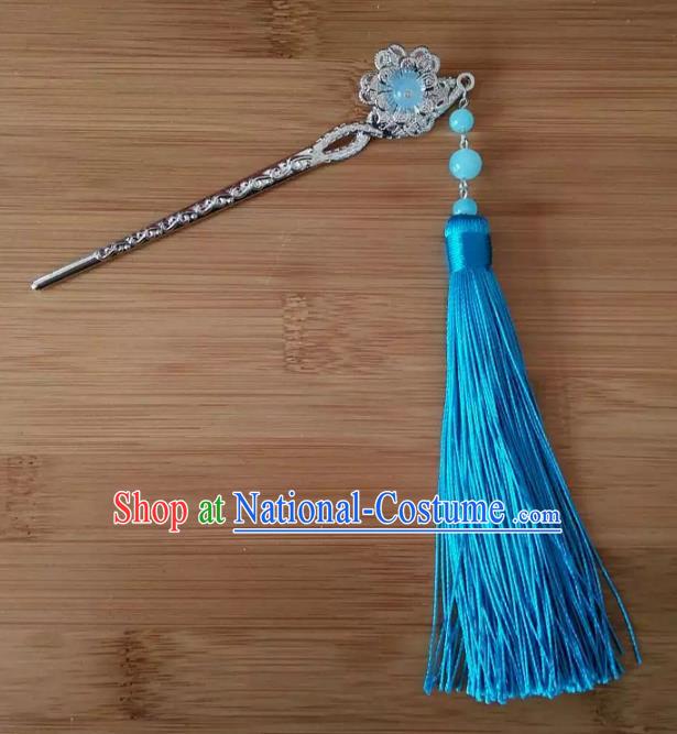 China Ancient Hair Accessories Hanfu Blue Tassel Hair Clip Chinese Classical Hairpins for Women