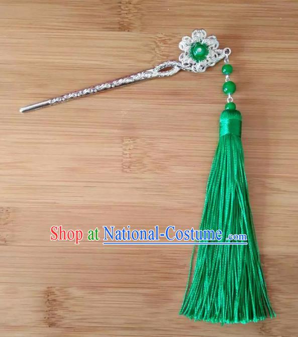 China Ancient Hair Accessories Hanfu Green Tassel Hair Clip Chinese Classical Hairpins for Women