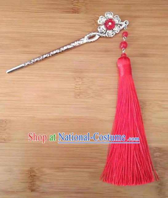 China Ancient Hair Accessories Hanfu Red Tassel Hair Clip Chinese Classical Hairpins for Women