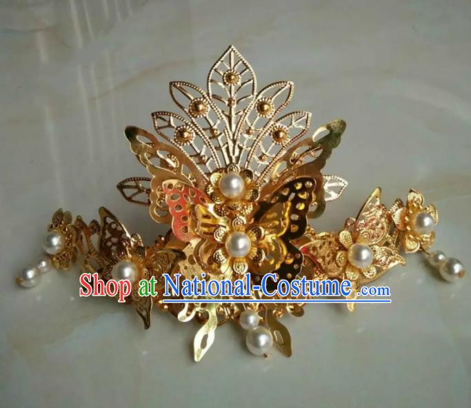 China Ancient Hair Accessories Hanfu Golden Butterfly Hairdo Crown Chinese Traditional Hairpins for Women