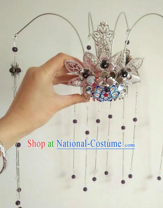 China Ancient Hair Accessories Hanfu Purple Beads Tassel Phoenix Coronet Chinese Traditional Hairpins for Women