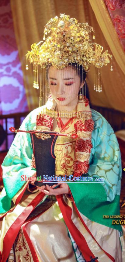 Chinese Ancient Queen Dugu Hanfu Dress Northern Zhou Dynasty Empress Historical Costume and Headpiece Complete Set