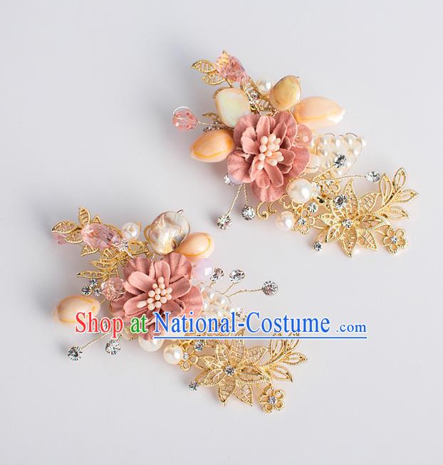 Chinese Ancient Bride Hair Accessories Xiuhe Suit Hairpins Pink Flower Hair Sticks for Women