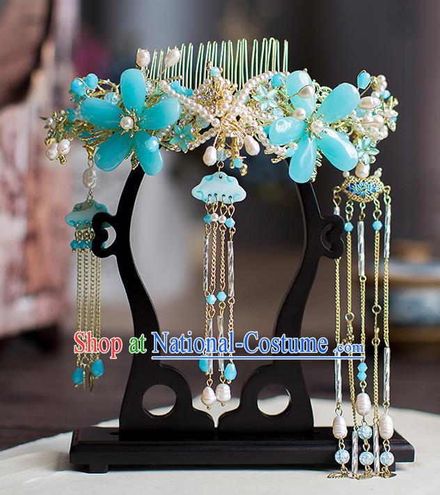 Chinese Traditional Palace Hair Accessories Xiuhe Suit Tassel Hair Comb Ancient Hairpins for Women