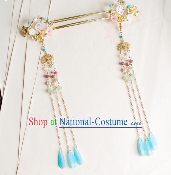 Chinese Traditional Palace Hair Accessories Xiuhe Suit Tassel Hair Clips Ancient Hairpins for Women