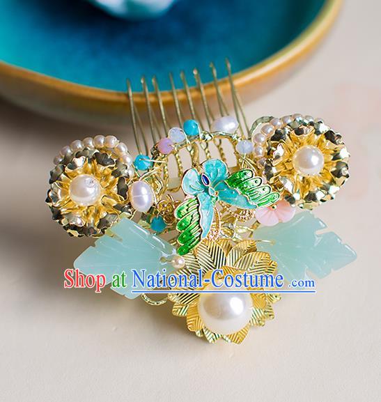 Chinese Traditional Palace Hair Accessories Xiuhe Suit Jade Hair Comb Ancient Hairpins for Women