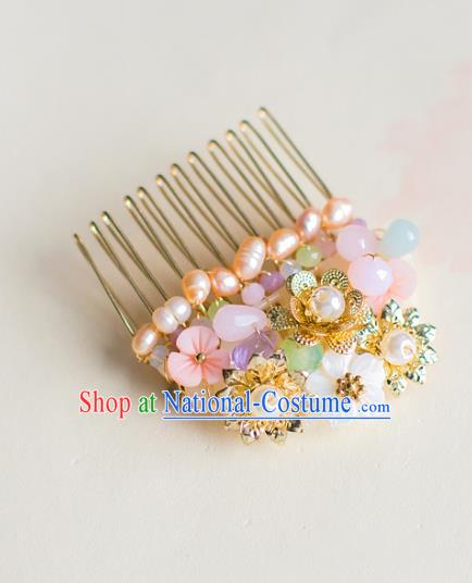 Chinese Traditional Palace Hair Accessories Xiuhe Suit Pearls Hair Comb Ancient Hairpins for Women