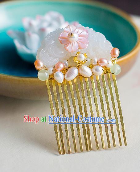 Chinese Traditional Palace Hair Accessories Xiuhe Suit Jade Hair Comb Ancient Hairpins for Women