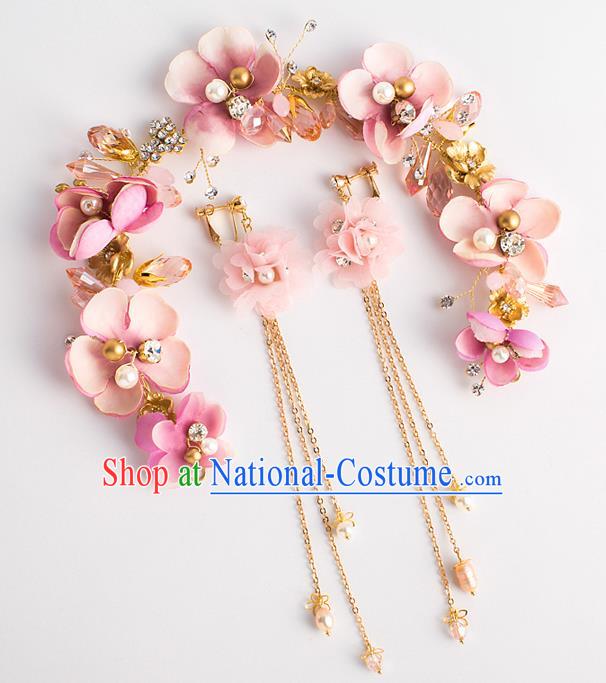 Bride Hair Accessories Wedding Pink Flowers Hair Clasp Garland for Women