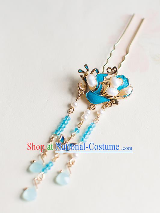 Chinese Traditional Palace Hair Accessories Xiuhe Suit Blueing Phoenix Pearls Hair Clips Ancient Hairpins for Women