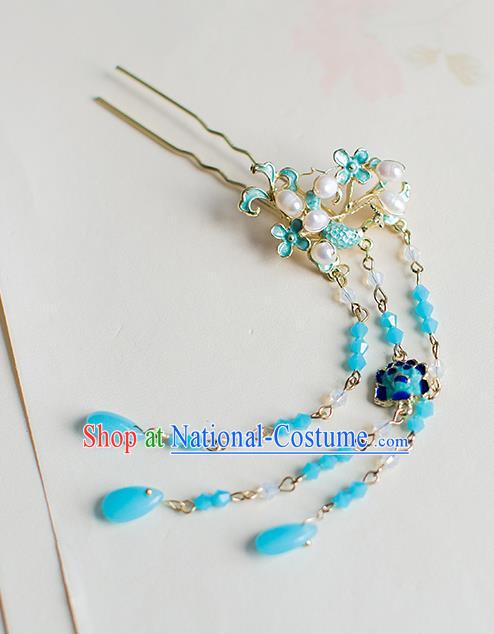 Chinese Traditional Palace Hair Accessories Xiuhe Suit Blueing Pearls Hair Clips Ancient Hairpins for Women