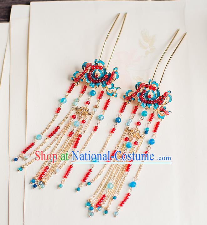 Chinese Traditional Palace Hair Accessories Xiuhe Suit Red Beads Hair Clips Ancient Hairpins for Women