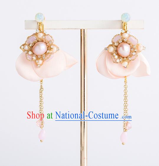 Bride Classical Accessories Pearls Earrings Wedding Pink Eardrop for Women