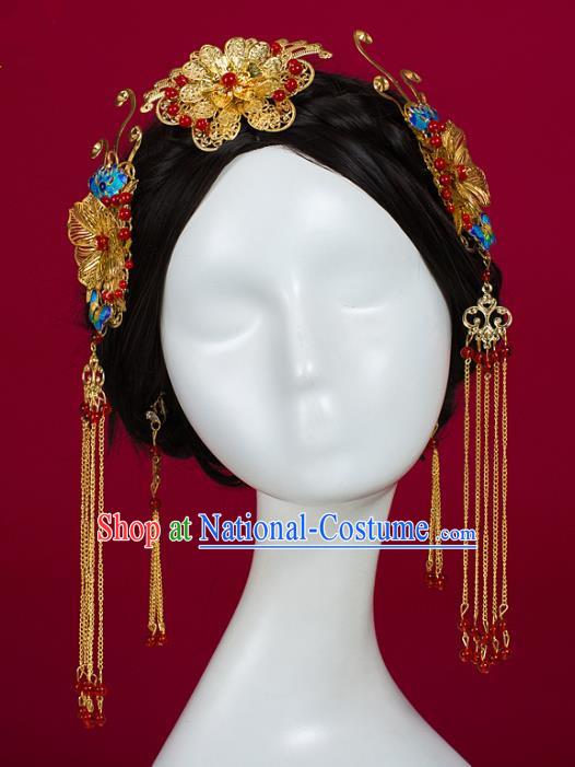 Chinese Traditional Wedding Hair Accessories Ancient Bride Hairdo Crown Hairpins Headwear for Women