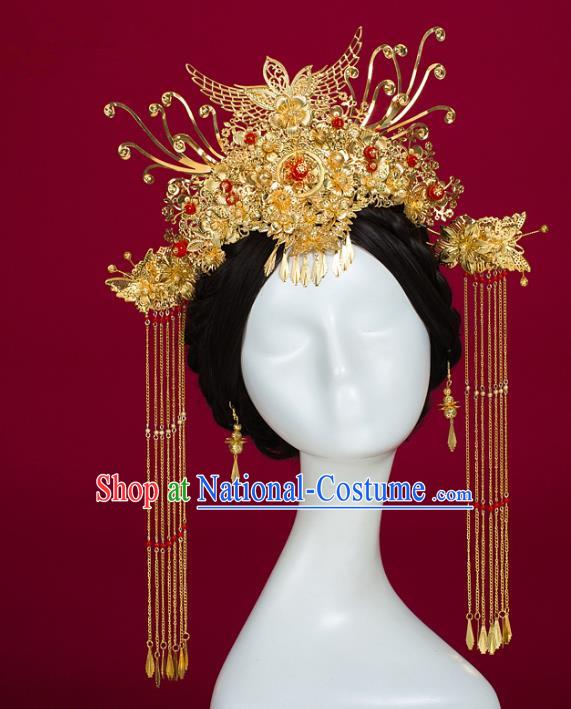 Chinese Traditional Wedding Hair Accessories Ancient Bride Phoenix Coronet Hairpins Headwear for Women