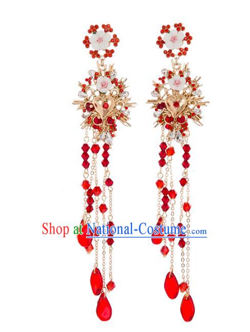 Bride Classical Accessories Earrings Pendant Wedding Red Tassel Eardrop for Women