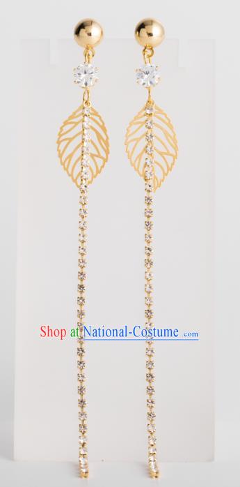 Bride Classical Accessories Earrings Pendant Wedding Golden Leaf Tassel Eardrop for Women