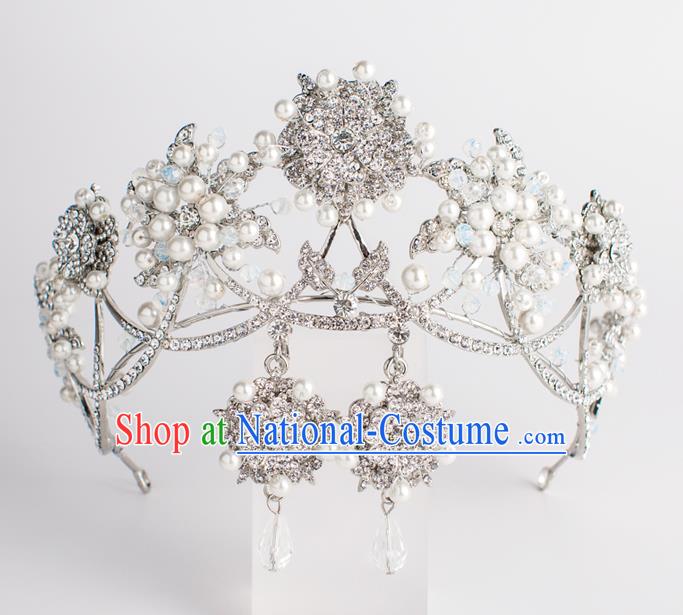 Baroque Bride Hair Accessories Classical Wedding Princess Crystal Pearls Imperial Crown Headwear for Women