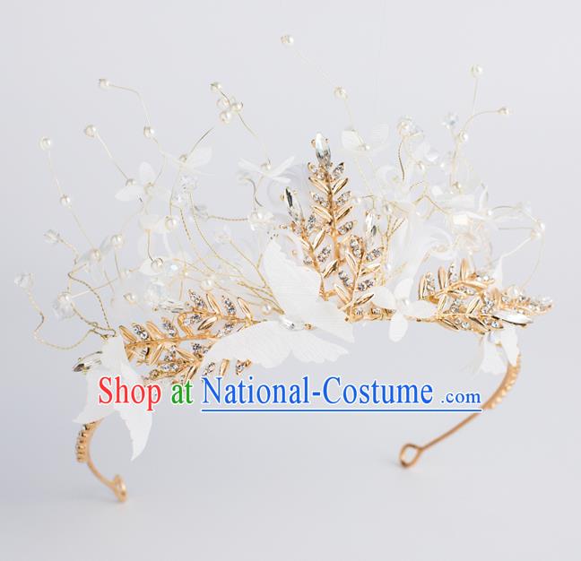 Baroque Bride Hair Accessories Classical Wedding Princess Golden Leaf Imperial Crown Headwear for Women