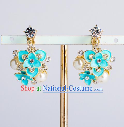 Bride Classical Accessories Blue Earrings Wedding Jewelry Pearls Eardrop for Women