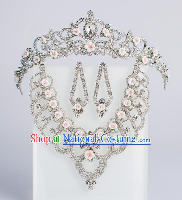 Baroque Bride Hair Accessories Royal Crown Classical Wedding Princess Imperial Crown and Necklace Earrings for Women