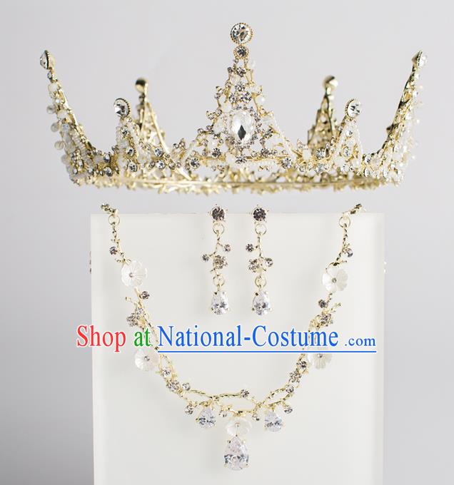 Baroque Bride Hair Accessories Classical Wedding Hair Clasp Golden Crystal Imperial Crown Headwear for Women