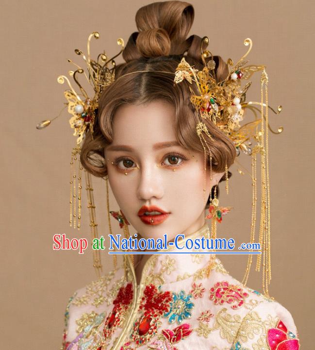 Chinese Traditional Palace Hair Accessories Wedding Phoenix Coronet Ancient Xiuhe Suit Hairpins Complete Set for Women